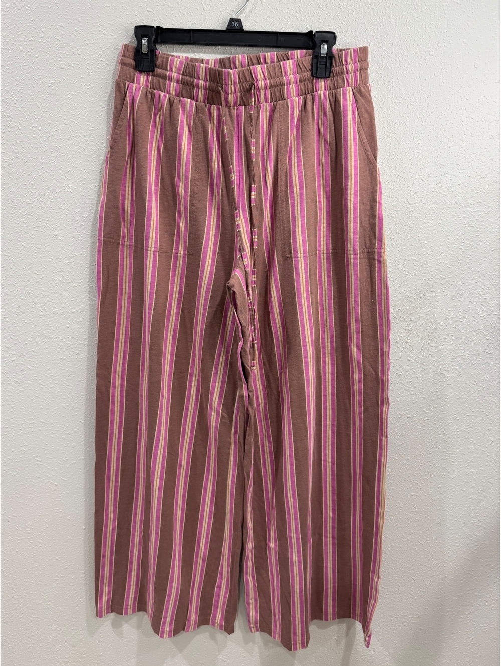 American Eagle Women’s Striped Wide Leg Pull-On Pants Brown Pink Size Small